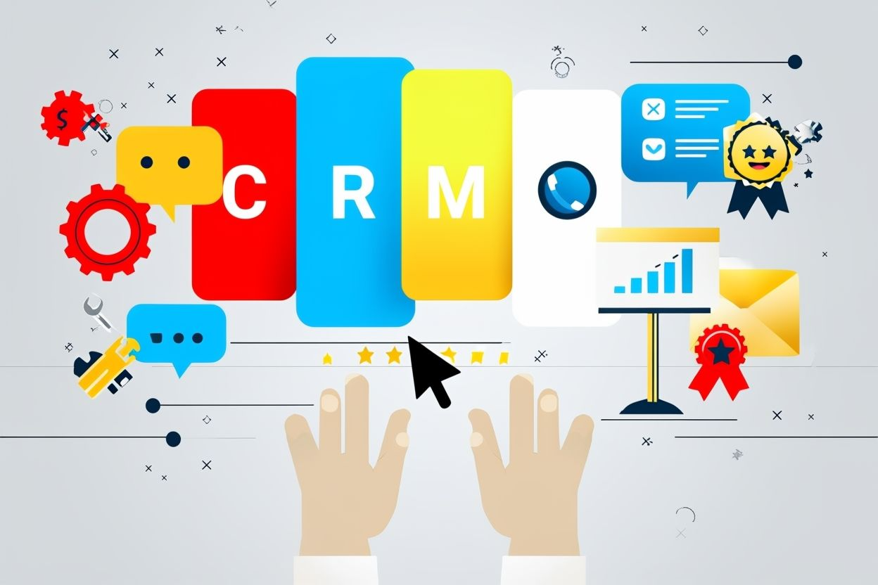 Vibrant Digital Illustration Showcasing Customer Relationship Management Elements